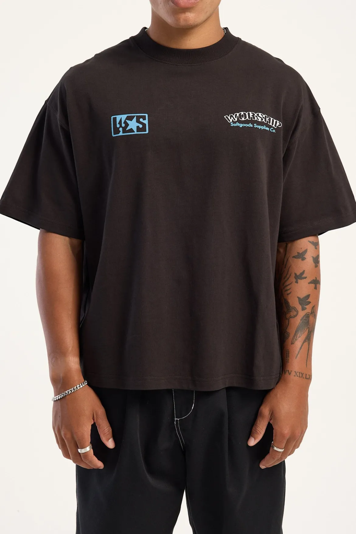 Starched Box Fit Cropped Oversize Tee Black Coffee