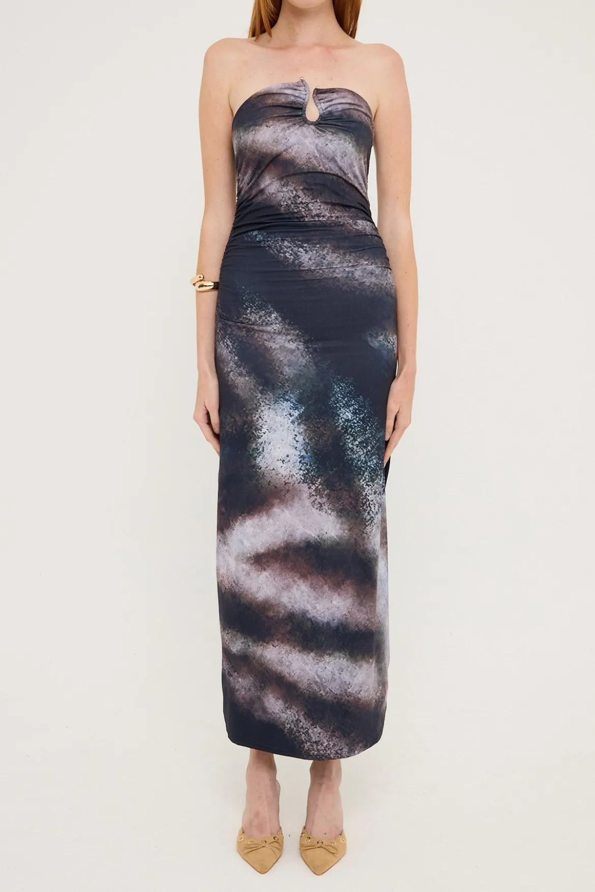 Stasia Printed Strapless Jersey Midi Dress Black Print