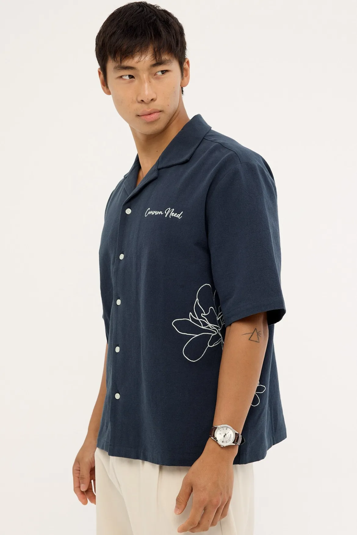 Stem Boxy Cropped Resort Shirt Navy