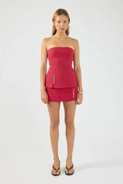 Stevie Linen Mid Rise Skort Red