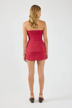 Stevie Linen Mid Rise Skort Red