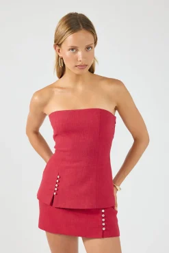 Stevie Linen Mid Rise Skort Red