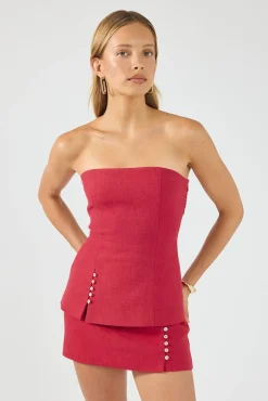 Stevie Linen Strapless Top Red