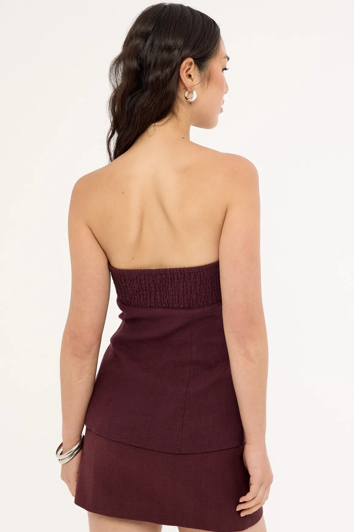 Stevie Linen Strapless Top Dark Choc