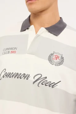 Stonecrest Cropped Long Sleeve Rugby Polo Grey/Off White Stripe