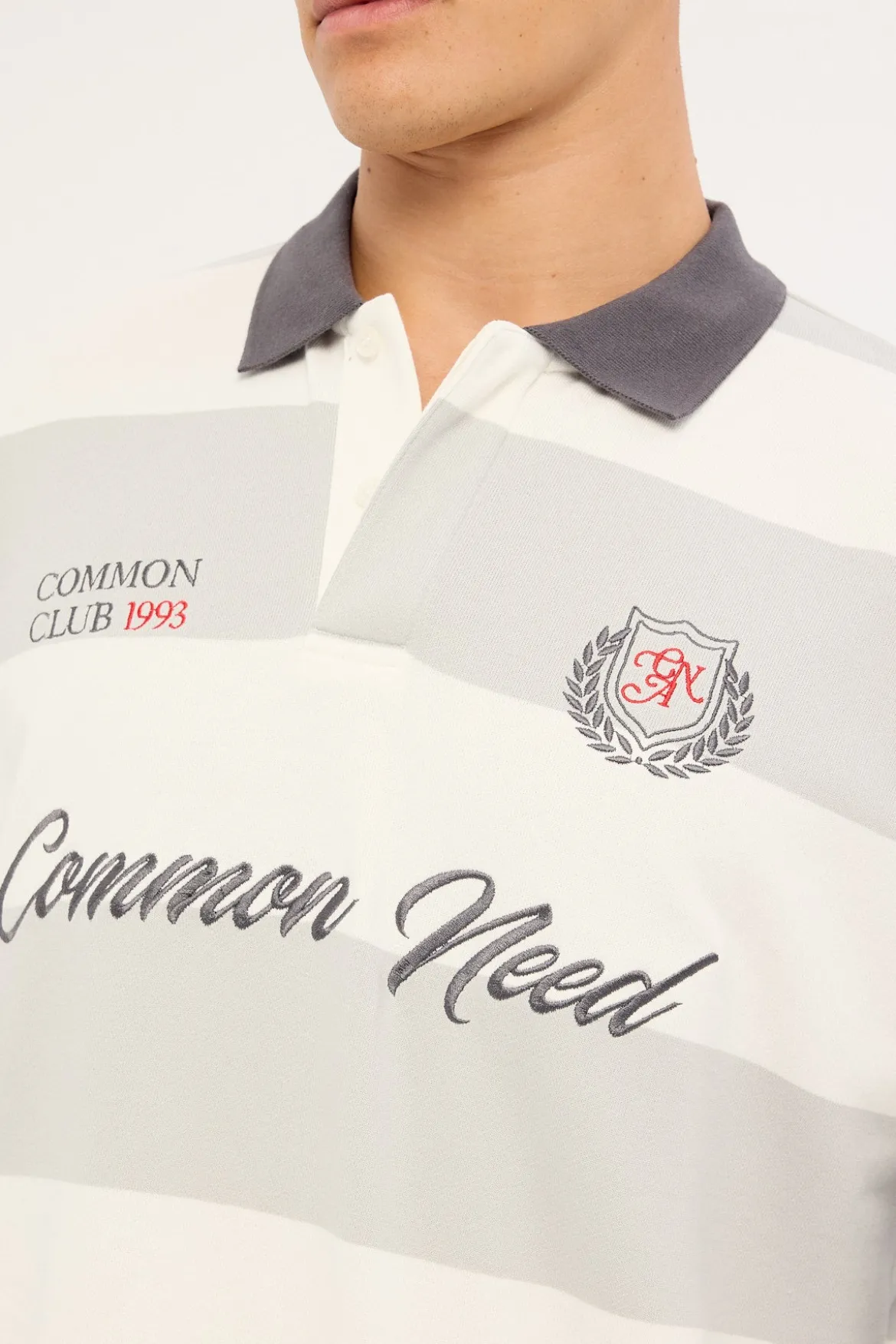 Stonecrest Cropped Long Sleeve Rugby Polo Grey/Off White Stripe