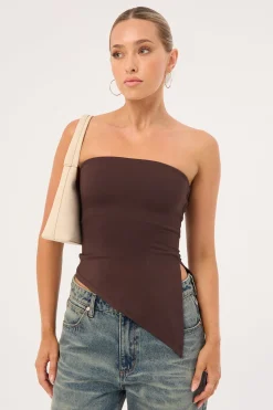 Strapless Asymmetrical Top Brown