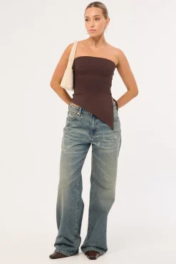 Strapless Asymmetrical Top Brown