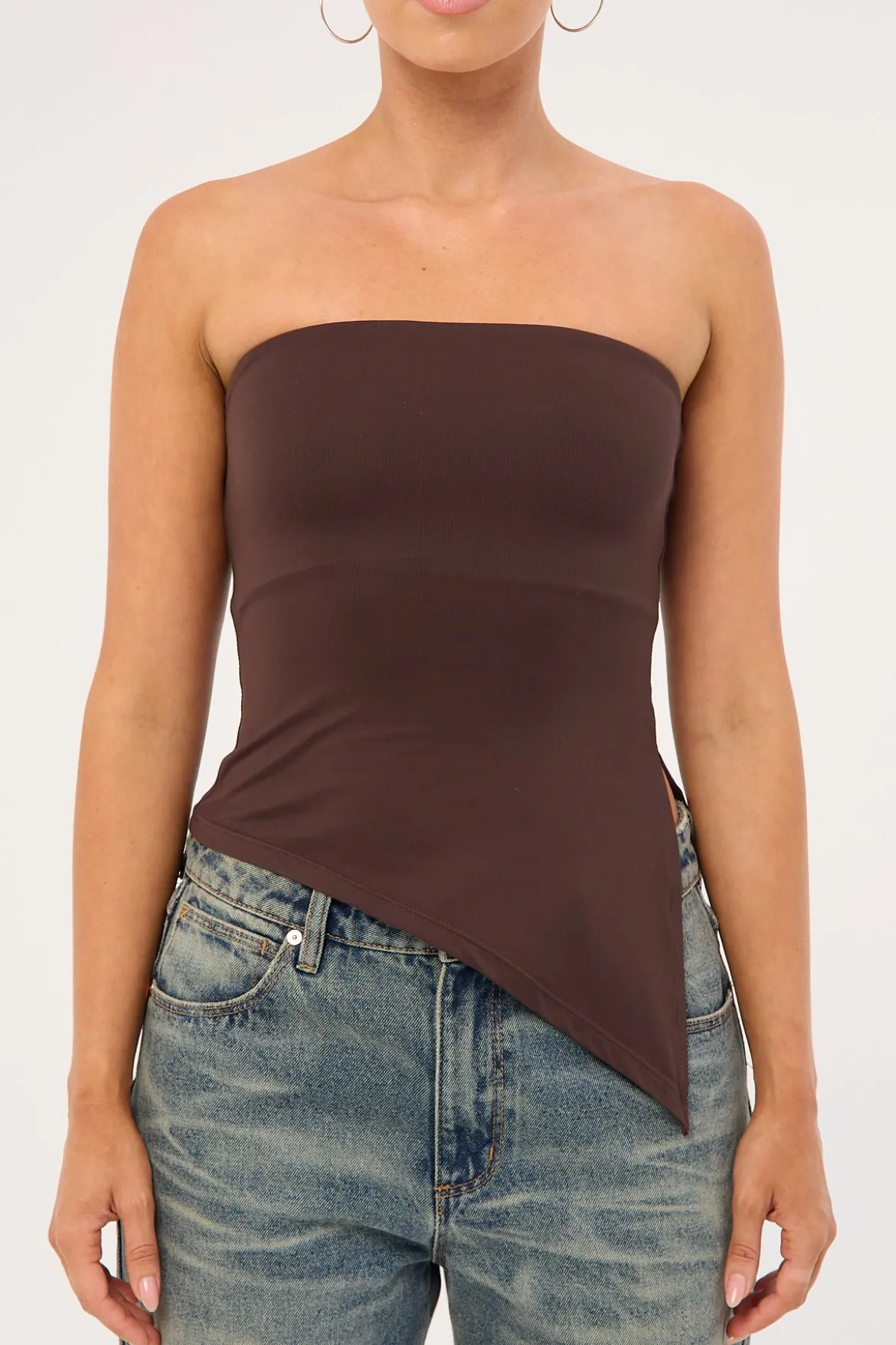 Strapless Asymmetrical Top Brown