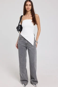 Strapless Asymmetrical Top White