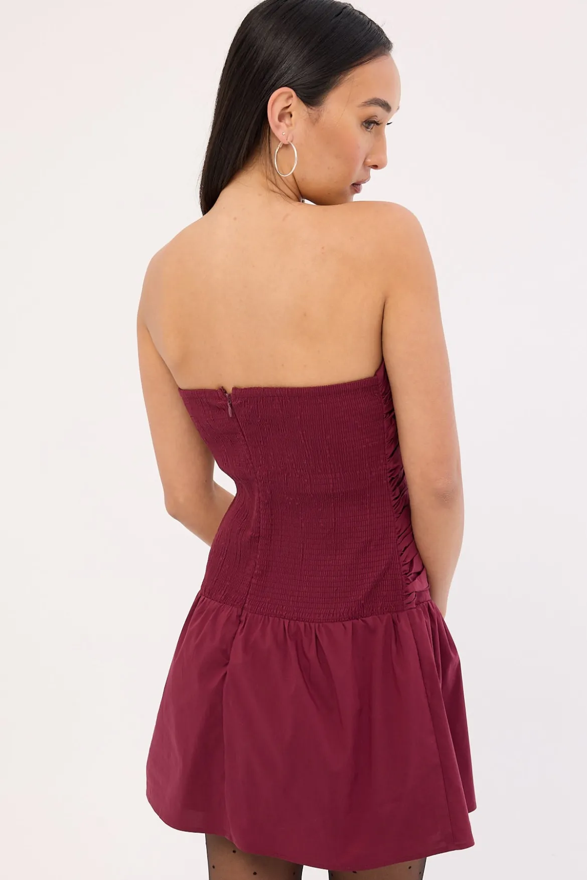 Strapless Drop Waist Mini Dress Burgundy