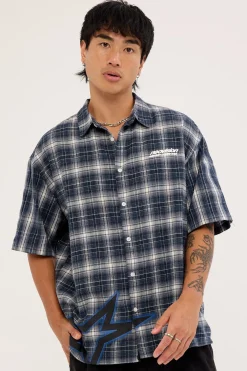 Stratus Flannel Oversize Shirt Navy Check