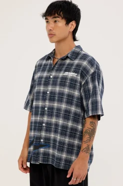 Stratus Flannel Oversize Shirt Navy Check