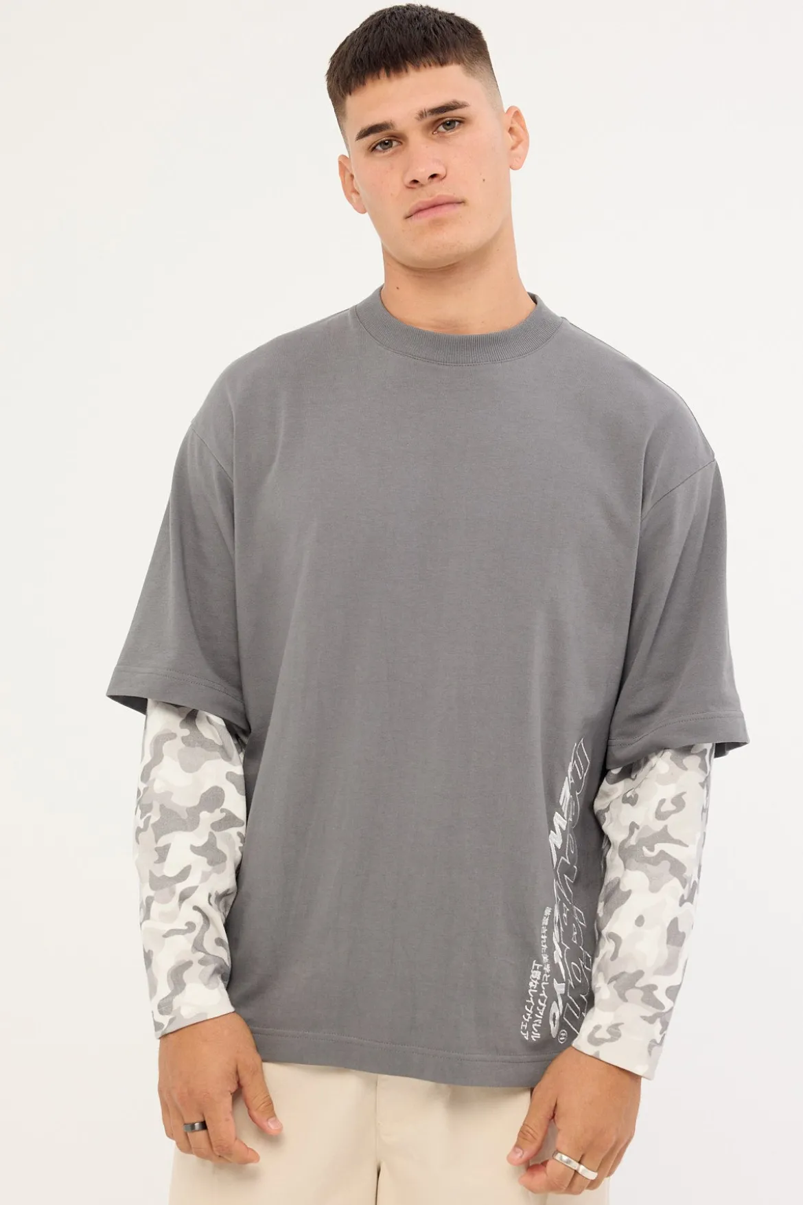 Stratus Layered Long Sleeve Tee Dark Grey