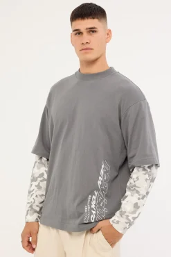 Stratus Layered Long Sleeve Tee Dark Grey