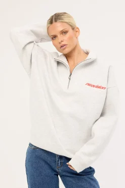 Stratus Relaxed Quarter Zip Crew Grey Marle
