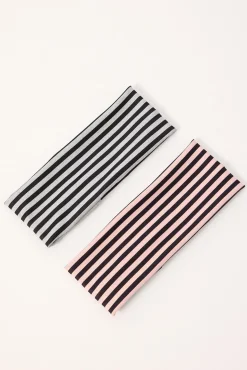 Stripe 2 Pack Headband Pink and Grey