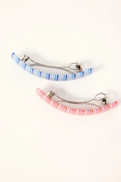 Stripe Banana Clip 2 Pack Pink and Blue