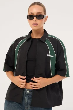 Strukt Oversize Cropped Zip Through Shirt Black/Teal