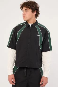 Strukt Oversize Cropped Zip Through Shirt Black/Teal