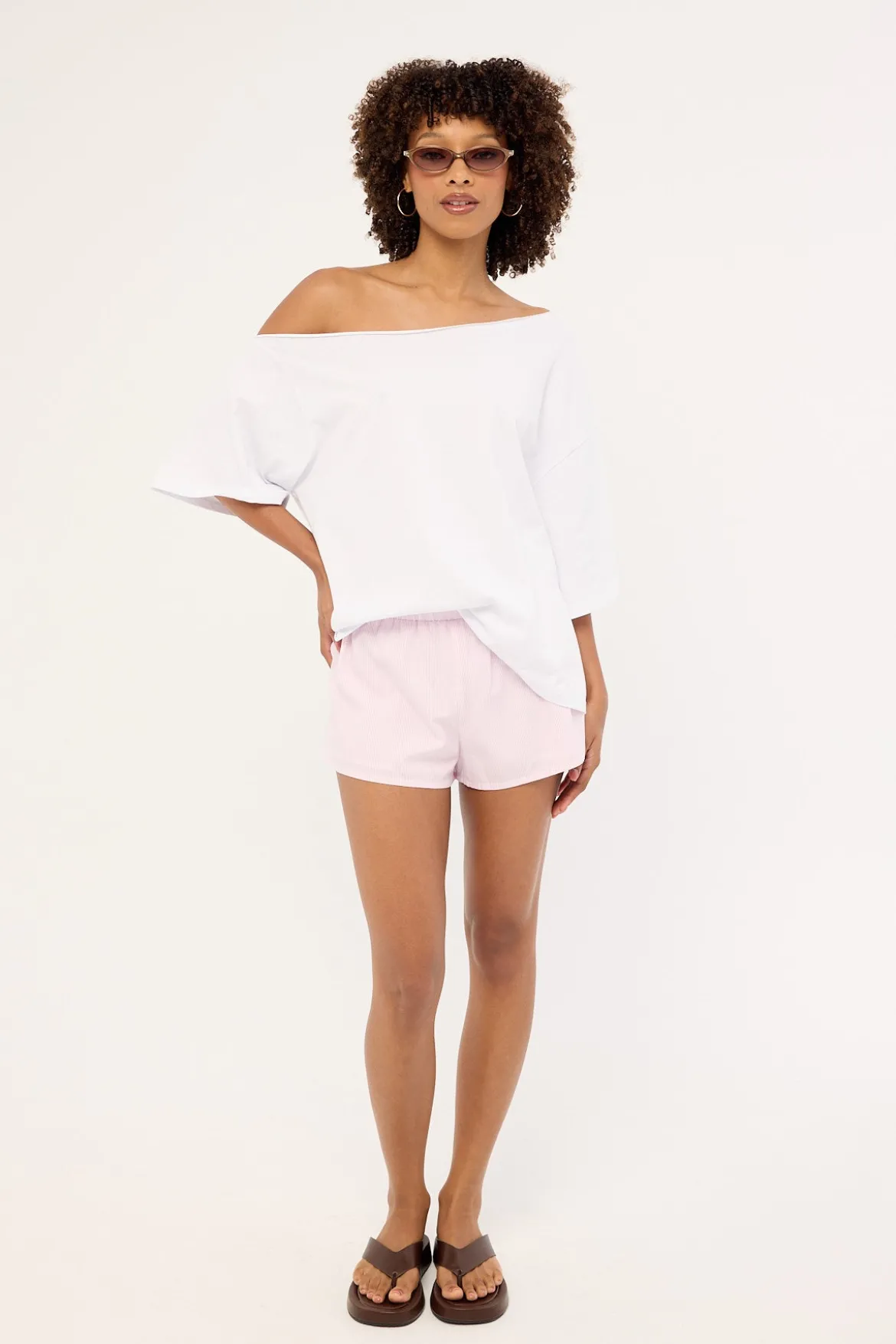 Suki Stripe Mid Rise Short Pink Stripe