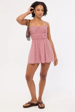 Summer Gingham Mini Dress Red Gingham