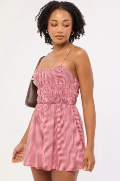 Summer Gingham Mini Dress Red Gingham