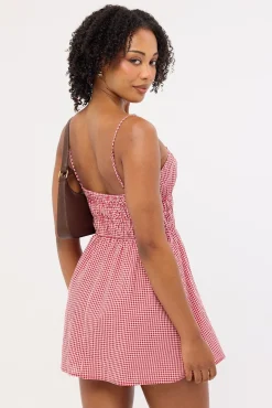 Summer Gingham Mini Dress Red Gingham