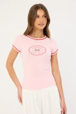 Sunday Club Longline Cap Sleeve Tee Pink