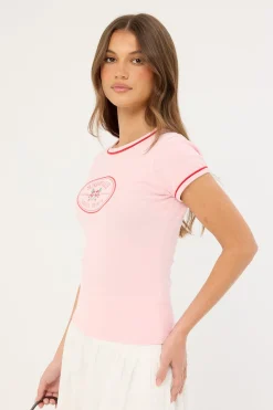 Sunday Club Longline Cap Sleeve Tee Pink
