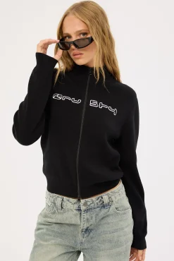 Sundial Zip Through Skimmer Knit Black