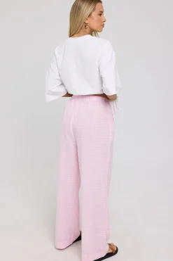 Sunny Side Elasticated Gingham Pants Pink Gingham