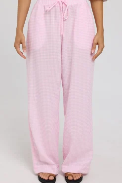 Sunny Side Elasticated Gingham Pants Pink Gingham