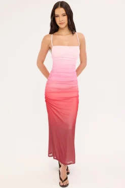 Sunset Ombre Recycled Midi Dress Pink Print