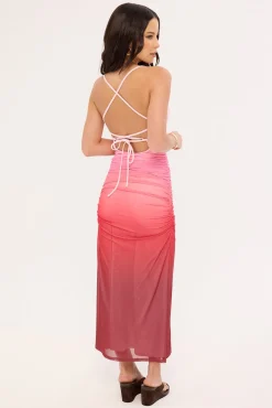 Sunset Ombre Recycled Midi Dress Pink Print