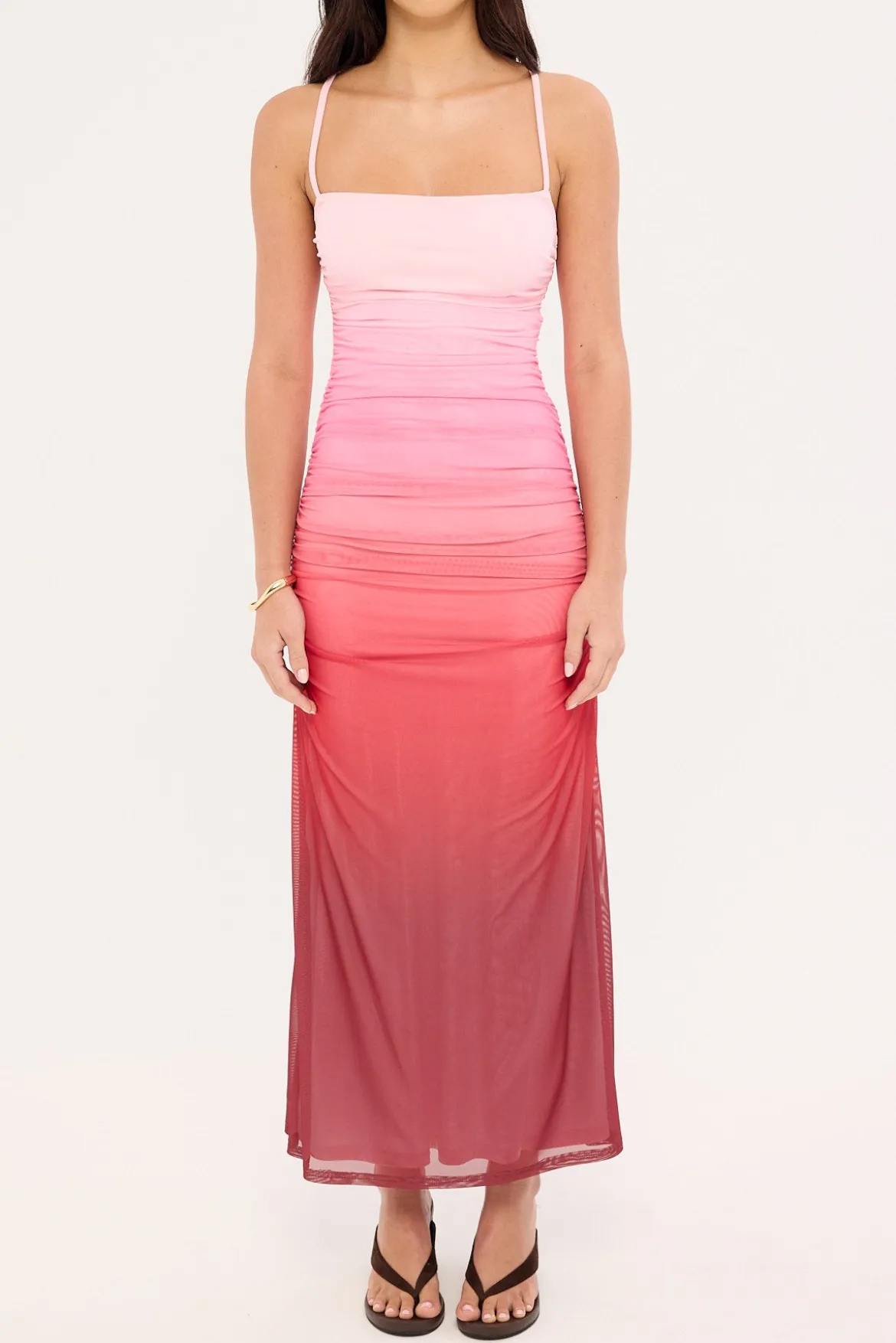 Sunset Ombre Recycled Midi Dress Pink Print