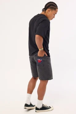 Super Charged Mid Slacker Denim Short Ash Black