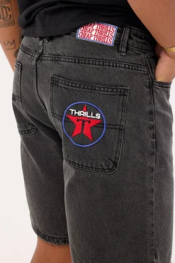 Super Charged Mid Slacker Denim Short Ash Black