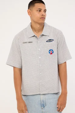 Super Charged Short Sleeve Check Work Shirt White