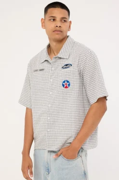 Super Charged Short Sleeve Check Work Shirt White