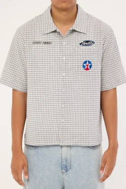 Super Charged Short Sleeve Check Work Shirt White