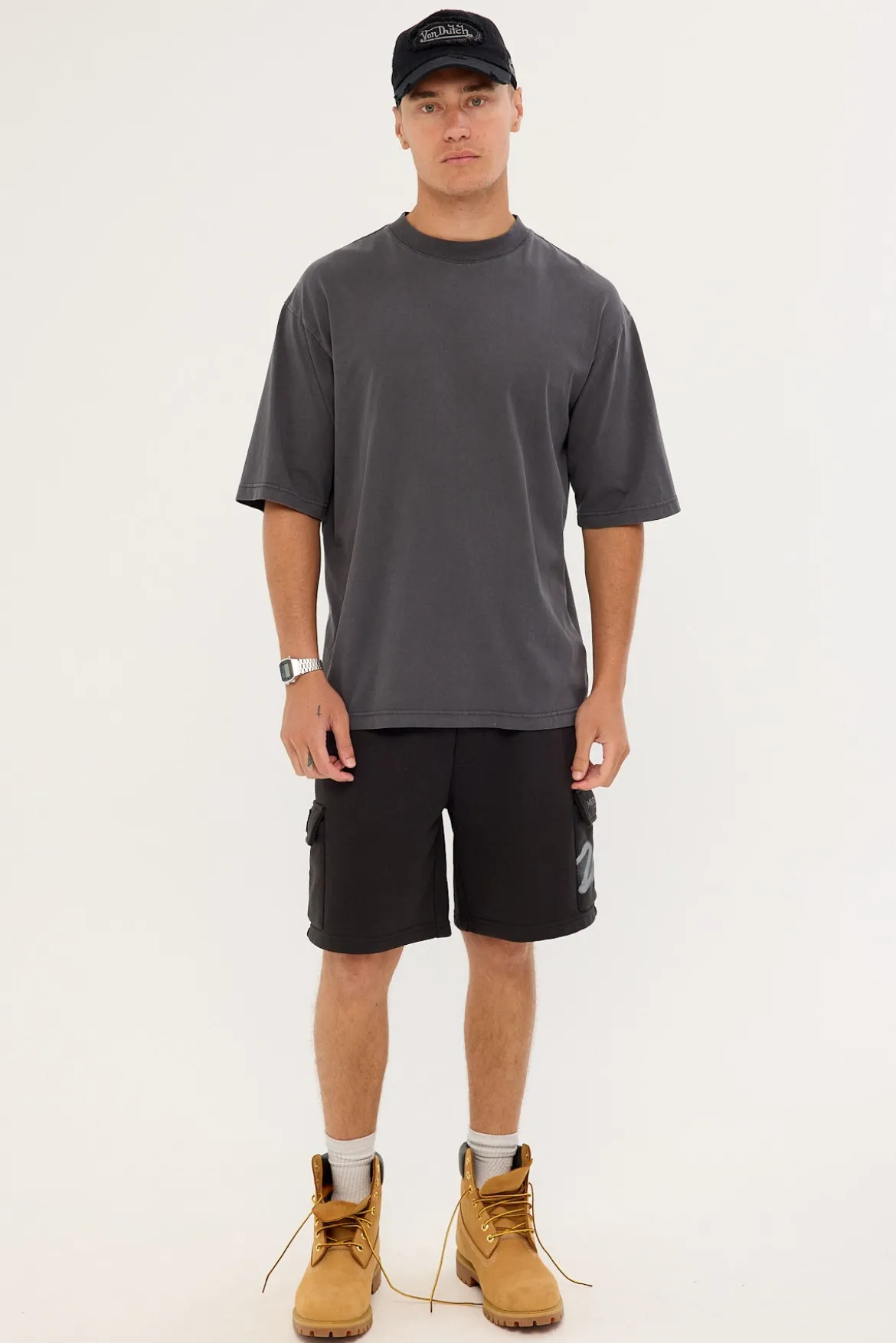 Supernova Relaxed Cargo Sweat Short Washed Night Black