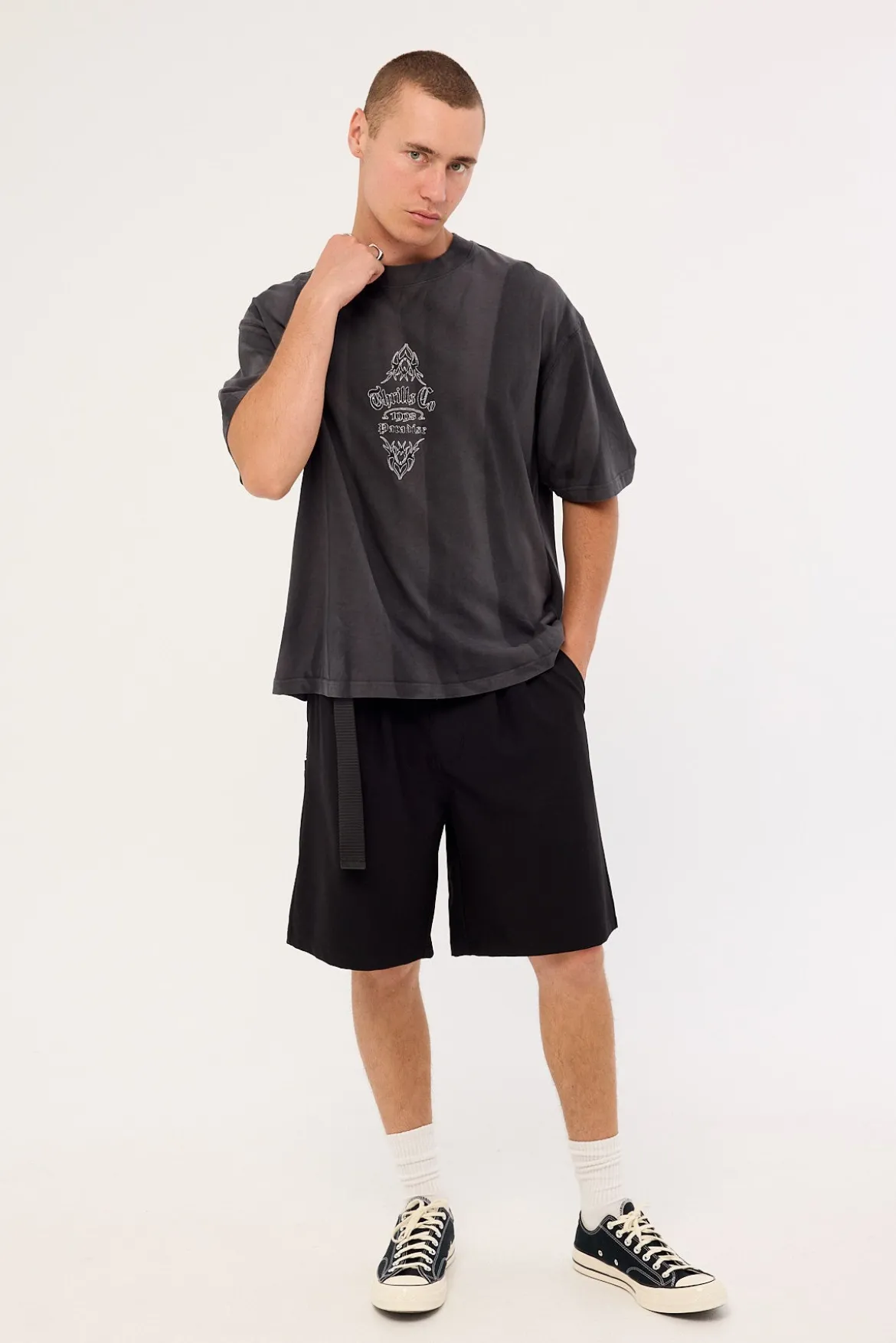 Superstition Sunfade Box Fit Oversize Cropped Tee Dark Sunfade Bleach Charcoal