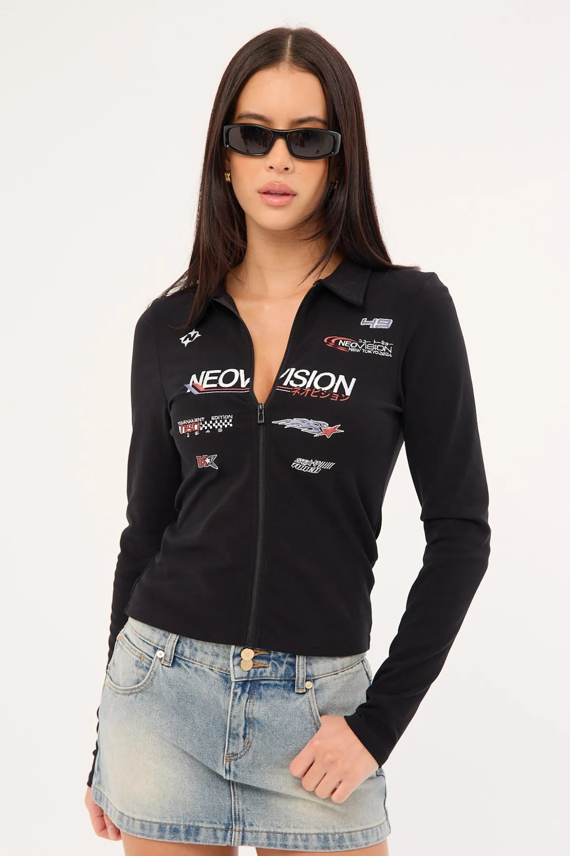 Surge Long Sleeve Zip Through Polo Tee Black