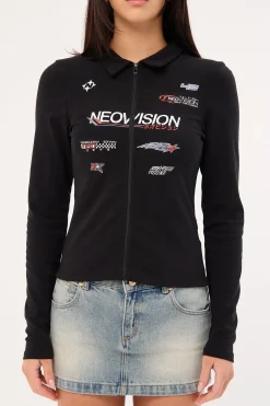 Surge Long Sleeve Zip Through Polo Tee Black