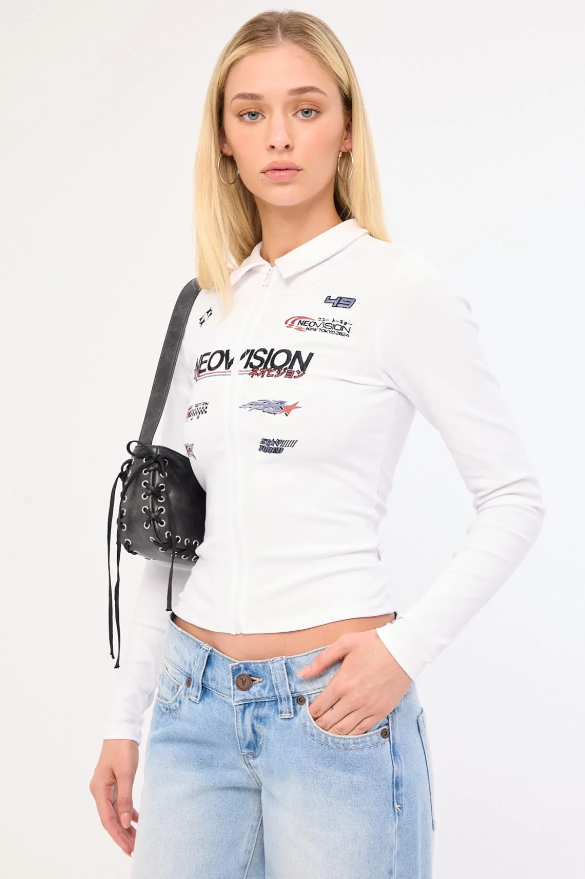Surge Long Sleeve Zip Through Polo Tee White