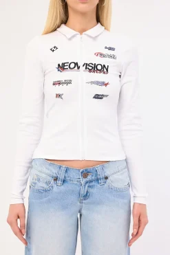 Surge Long Sleeve Zip Through Polo Tee White