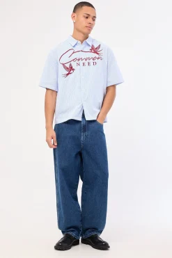 Swallows Boxy Cropped Shirt Blue Stripe