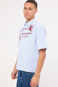 Swallows Boxy Cropped Shirt Blue Stripe