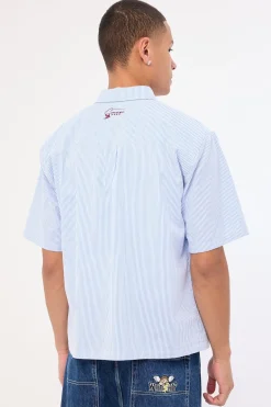 Swallows Boxy Cropped Shirt Blue Stripe